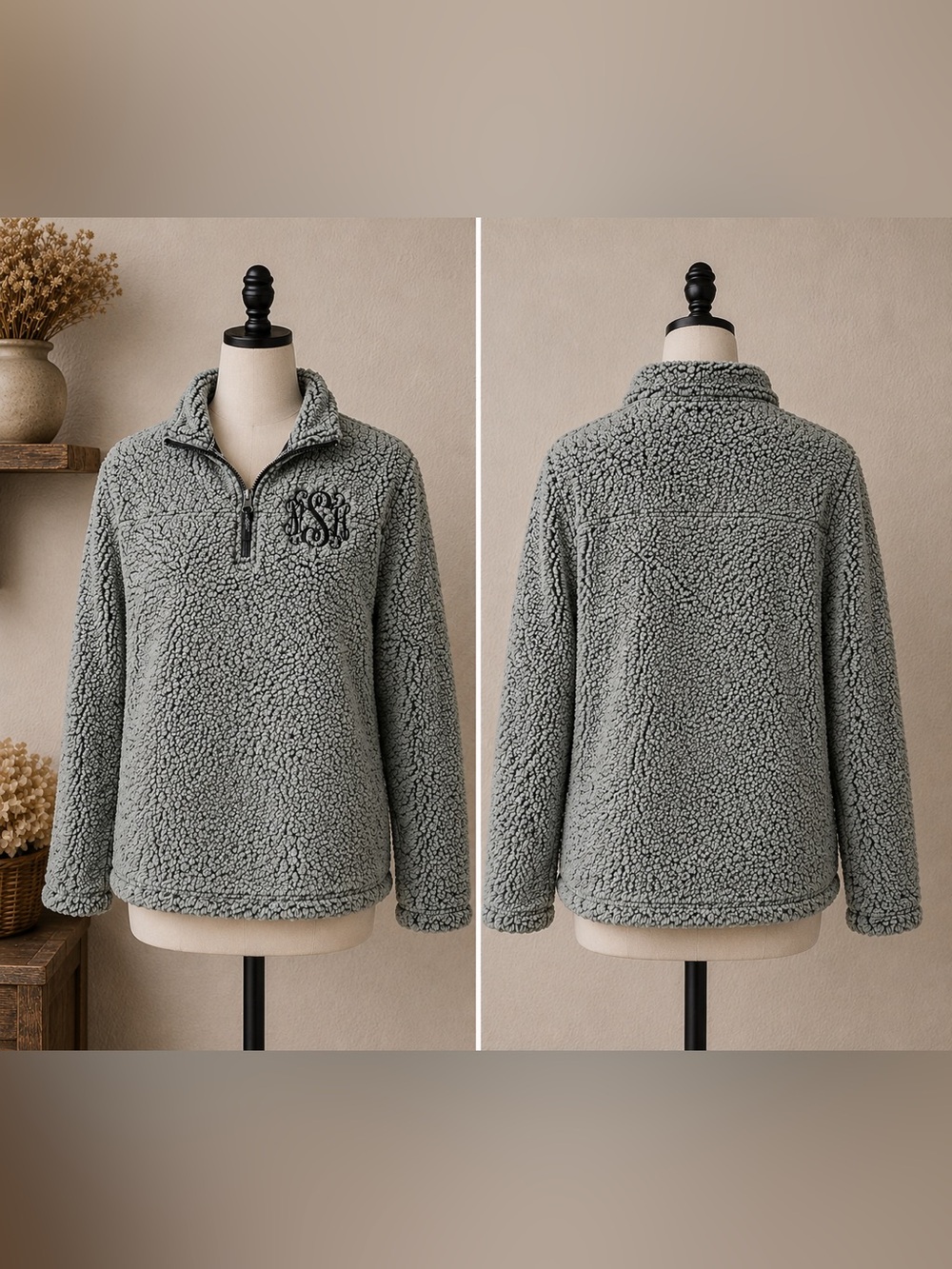 Boxercraft Frosted Fleece Monogram Sherpa Quarter Zip Front Pullover size M